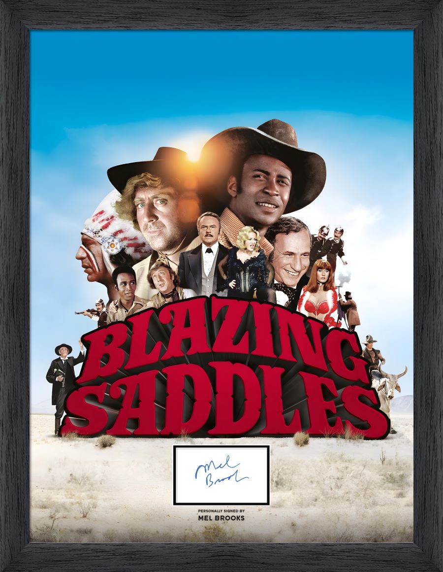 Blazing Saddles Mel Brooks Signed White Card Display - Memorabilia Framers Shop